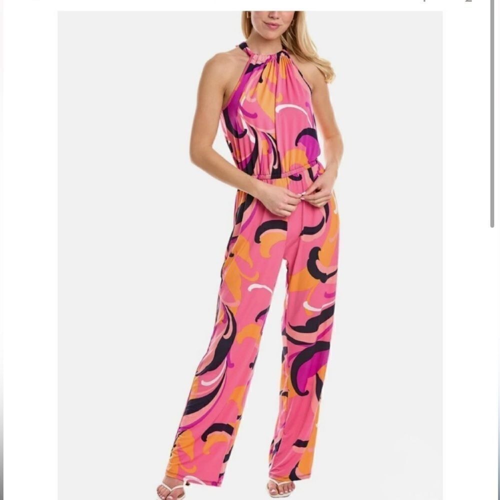 New! Trina by Trina Turk Tropical Print Halter Juju Jumpsuit